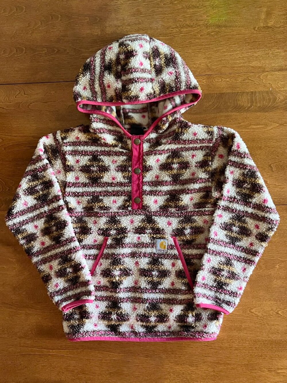 Carhartt pink and tan patterned fleece pullover S 8